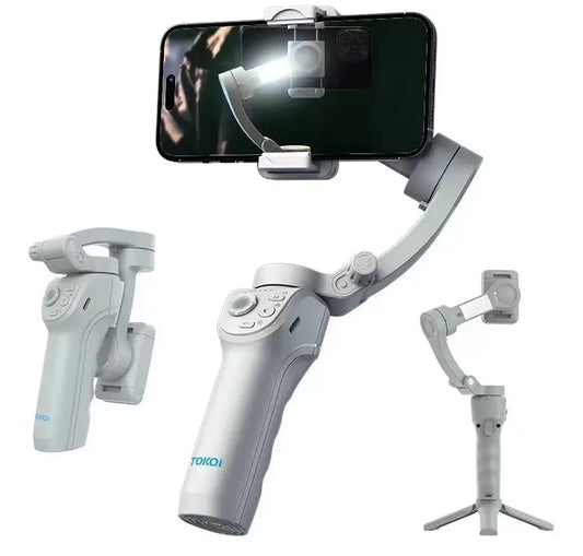 Gimbal Estabilizador TOKQI M01 de 3 Ejes con Luz LED y Trípode